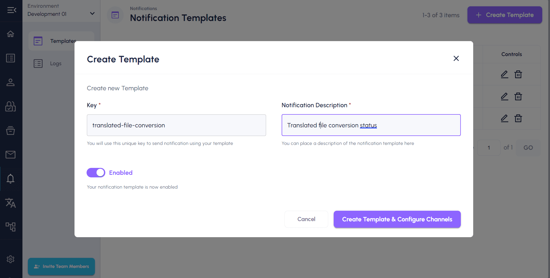 Create notifications template